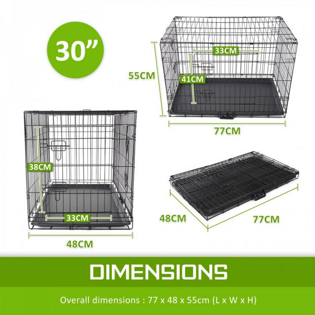 Foldable Metal Wire Dog Cage w/ Cover - PINK 30
