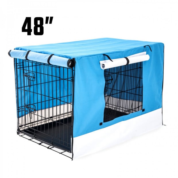 Foldable Metal Wire Dog Cage w/ Cover - BLUE 48