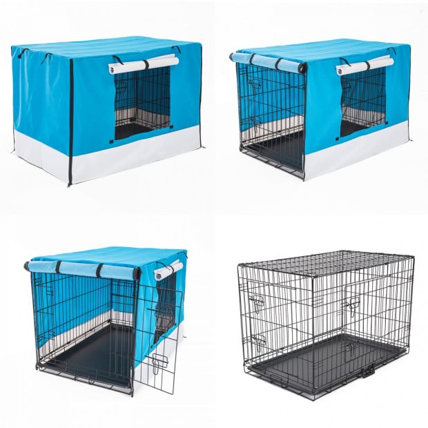 Foldable Metal Wire Dog Cage w/ Cover - BLUE 48