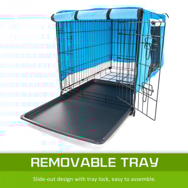 Foldable Metal Wire Dog Cage w/ Cover - BLUE 48