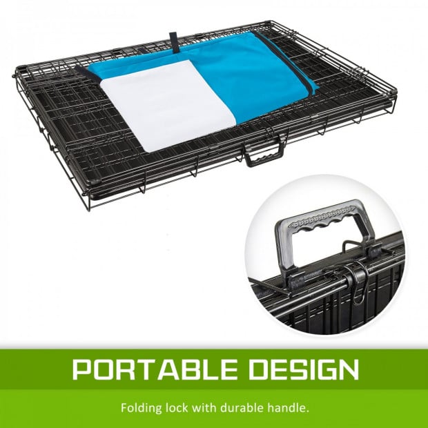 Foldable Metal Wire Dog Cage w/ Cover - BLUE 48