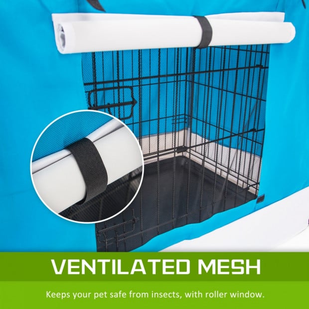 Foldable Metal Wire Dog Cage w/ Cover - BLUE 48