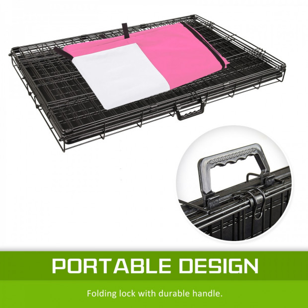 Foldable Metal Wire Dog Cage w/ Cover - PINK 48