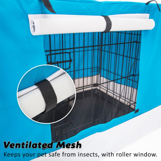 24in Foldable Wire Dog Cage with Tray + Cushion Mat + BLUE Cover Image 6