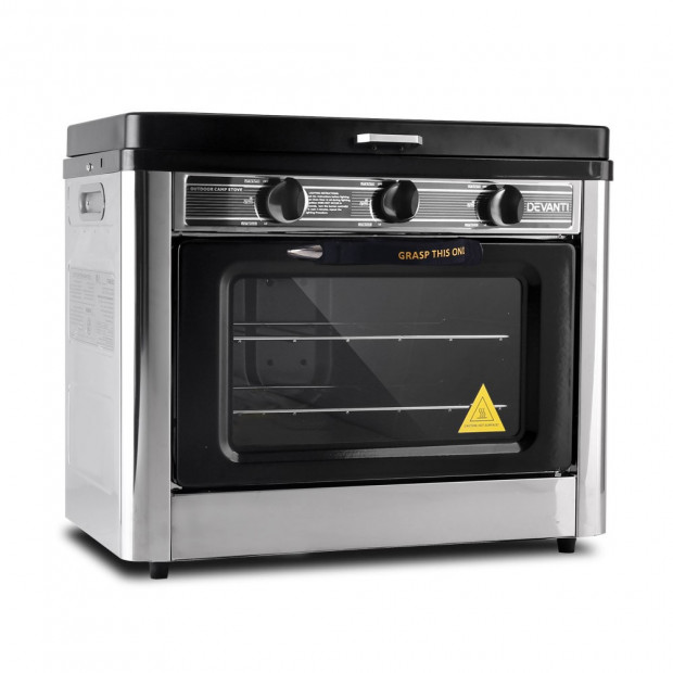 Devanti Portable Gas Oven and Stove Silver and Black