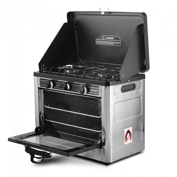 Devanti Portable Gas Oven and Stove Silver and Black