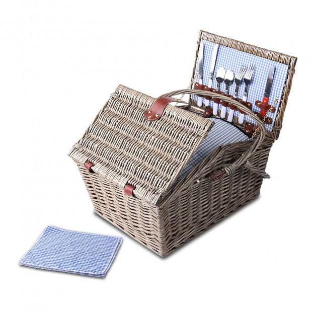 Alfresco Deluxe 4 Person Picnic Basket Outdoor Insulated Blanket