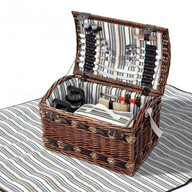 Alfresco 4 Person Wicker Picnic Basket Baskets Outdoor Insulate