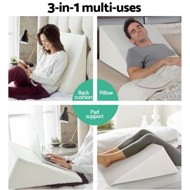 2X Memory Foam Wedge Pillow Neck Back Support with Cover Beige Image 3