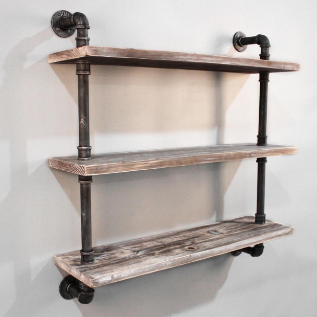 Rustic Industrial DIY Floating Pipe Shelf - 98 x 92cm