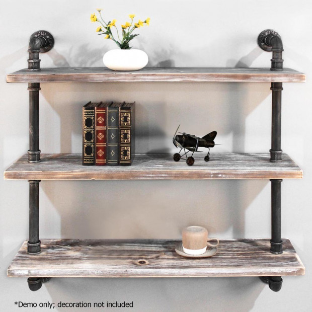 Rustic Industrial DIY Floating Pipe Shelf - 98 x 92cm Image 5