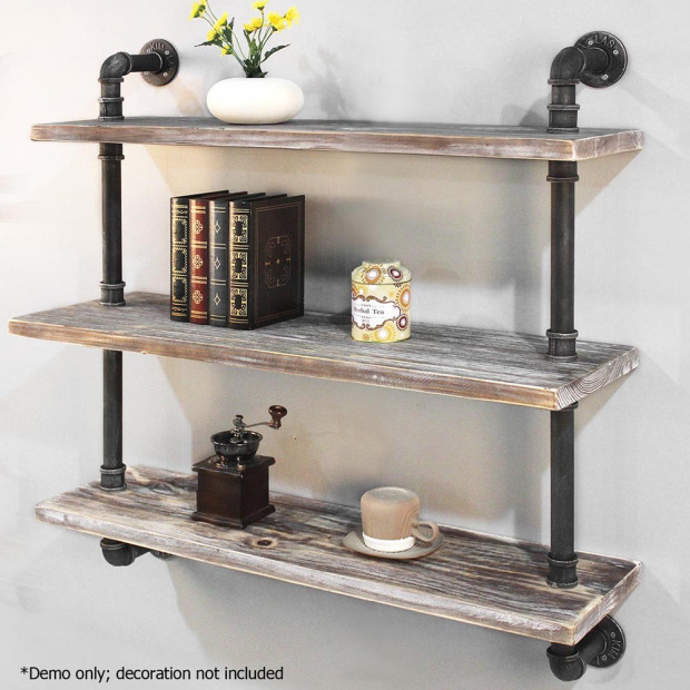 Rustic Industrial DIY Floating Pipe Shelf - 98 x 92cm Image 6