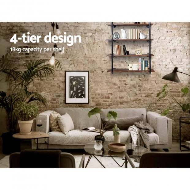Industrial DIY Pipe Shelf Rustic Floating Wall Display Shelves Bracket Image 5