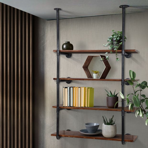 Industrial DIY Pipe Shelf Rustic Floating Wall Display Shelves Bracket Image 7
