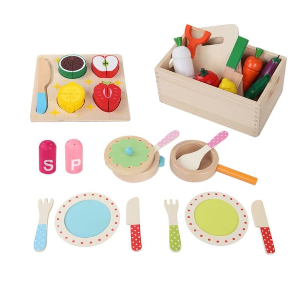 Kids Pretend Play Food Kitchen Wooden Toys Childrens Cooking Utensils