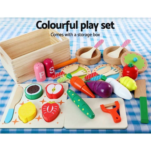 Kids Pretend Play Food Kitchen Wooden Toys Childrens Cooking Utensils Image 4