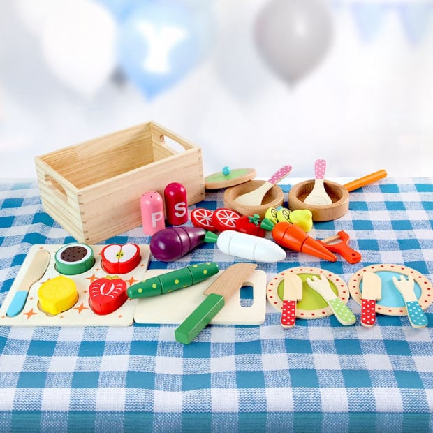 Kids Pretend Play Food Kitchen Wooden Toys Childrens Cooking Utensils Image 8