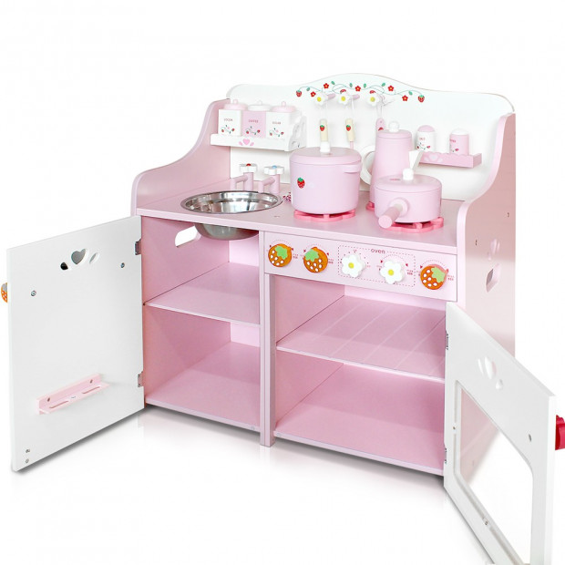 Children Wooden Kitchen Play Set - Pink Image 6