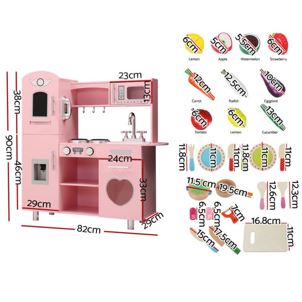 Kids Wooden Kitchen Pretend Play Sets Food Cooking Toys Children Pink Image 2