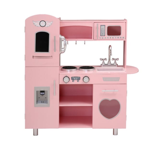 Kids Wooden Kitchen Pretend Play Sets Food Cooking Toys Children Pink Image 3