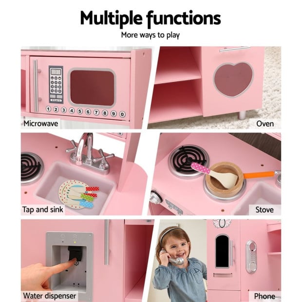 Kids Wooden Kitchen Pretend Play Sets Food Cooking Toys Children Pink Image 6