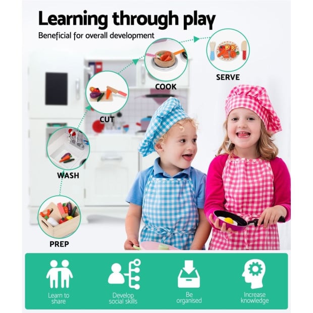 Kids Wooden Kitchen Set Pretend Play Toys Cooking Children White Image 4