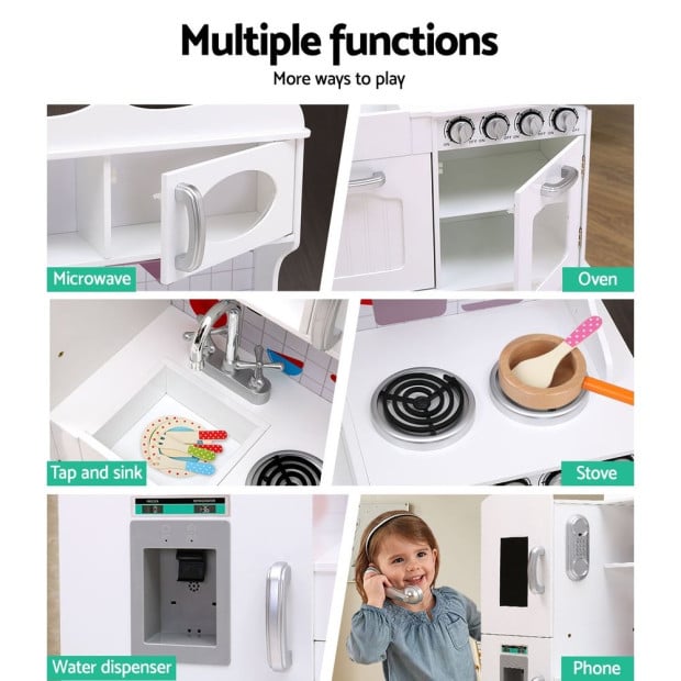 Kids Wooden Kitchen Set Pretend Play Toys Cooking Children White Image 6