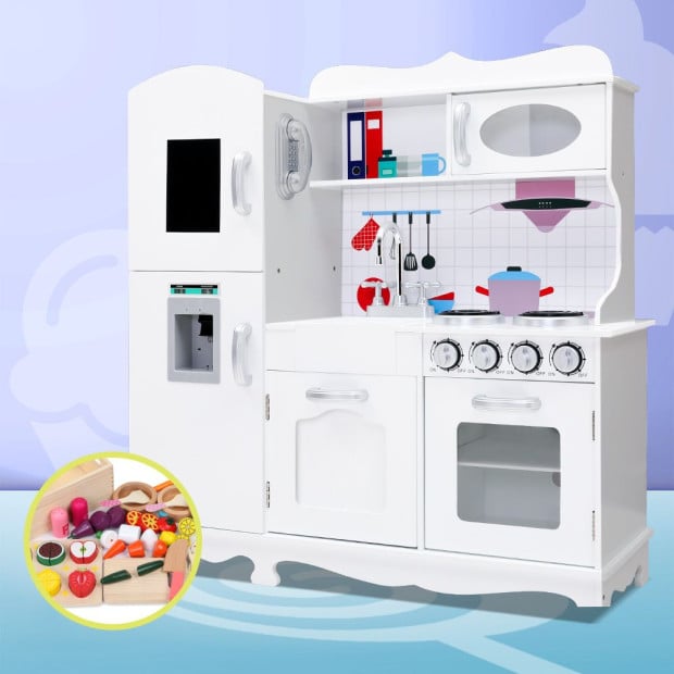Kids Wooden Kitchen Set Pretend Play Toys Cooking Children White Image 8