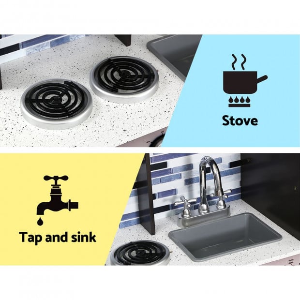 Kids Kitchen Wooden Pretend Play Set Toys Children Cookware Black Image 5