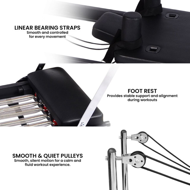 Powertrain Aria Pilates Reformer Machine Steel Foldable Multifunctional Home Gym Equipment Exercise Trainer Black Image 9