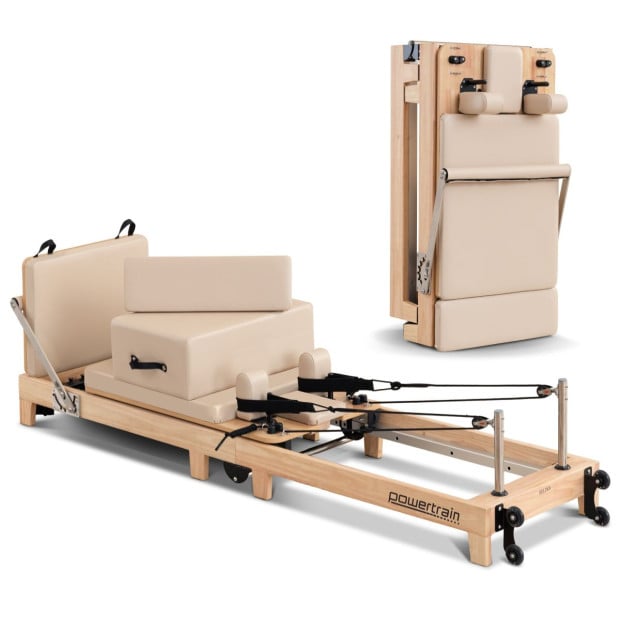Powertrain Selina Foldable Wooden Pilates Reformer & Exercise Trainer in Beige Image 3