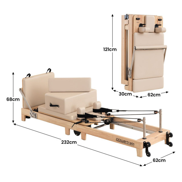 Powertrain Selina Foldable Wooden Pilates Reformer & Exercise Trainer in Beige Image 4