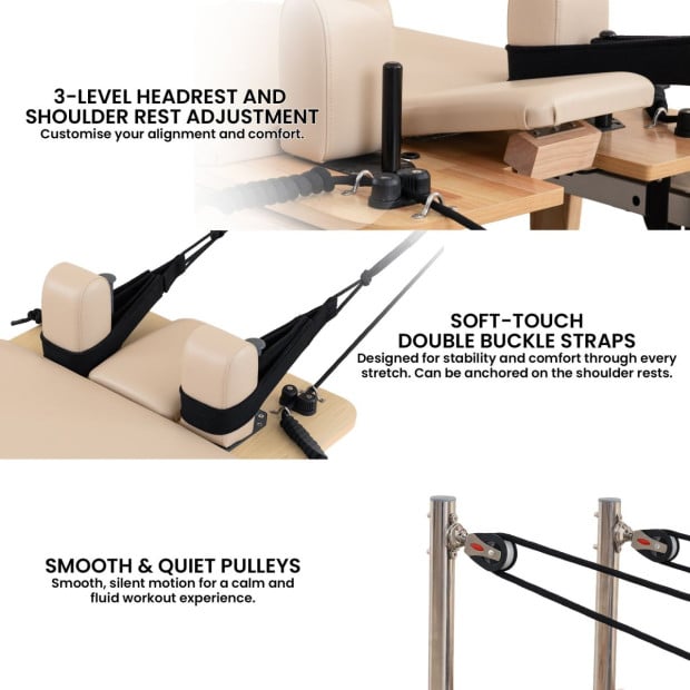 Powertrain Selina Foldable Wooden Pilates Reformer & Exercise Trainer in Beige Image 10