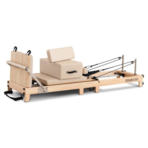 Powertrain Selina Foldable Wooden Pilates Reformer & Exercise Trainer in Beige Image 12