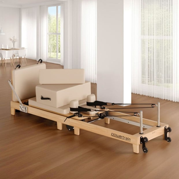Powertrain Selina Foldable Wooden Pilates Reformer & Exercise Trainer in Beige Image 7