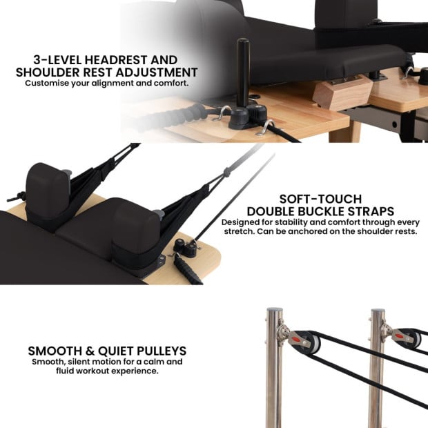 Powertrain Selina Foldable Wooden Pilates Reformer & Exercise Trainer in Black Image 10