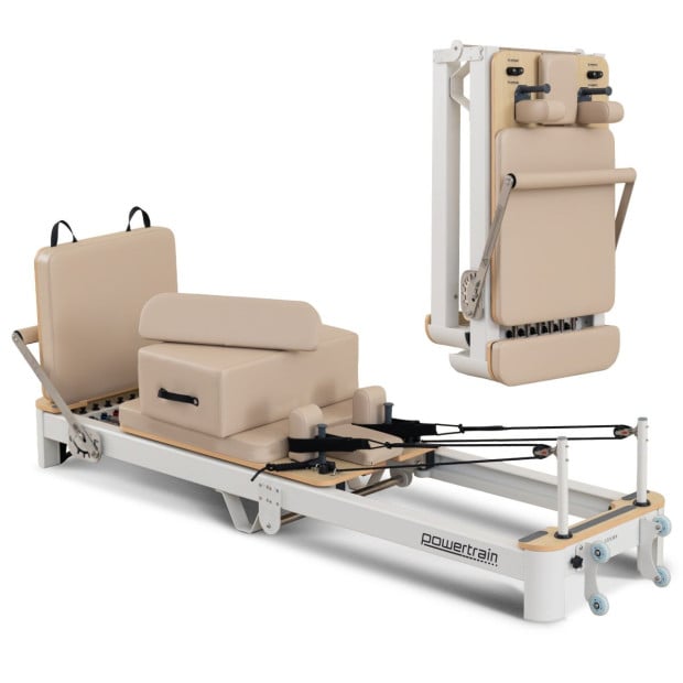 Powertrain Velora Pilates Reformer Machine Aluminium Foldable Multifunctional Home Gym Equipment Exercise Trainer Beige  Image 2