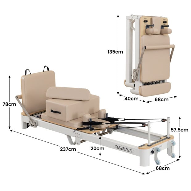 Powertrain Velora Pilates Reformer Machine Aluminium Foldable Multifunctional Home Gym Equipment Exercise Trainer Beige  Image 4