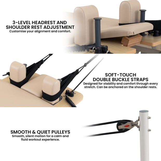 Powertrain Velora Pilates Reformer Machine Aluminium Foldable Multifunctional Home Gym Equipment Exercise Trainer Beige  Image 11