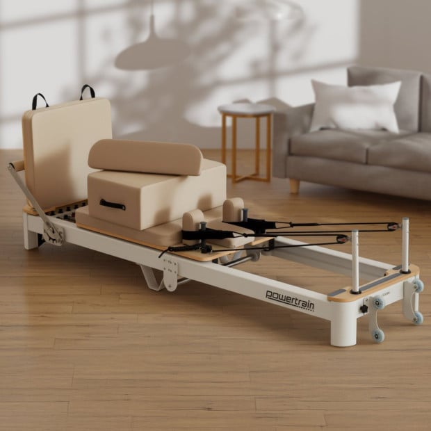 Powertrain Velora Pilates Reformer Machine Aluminium Foldable Multifunctional Home Gym Equipment Exercise Trainer Beige  Image 7