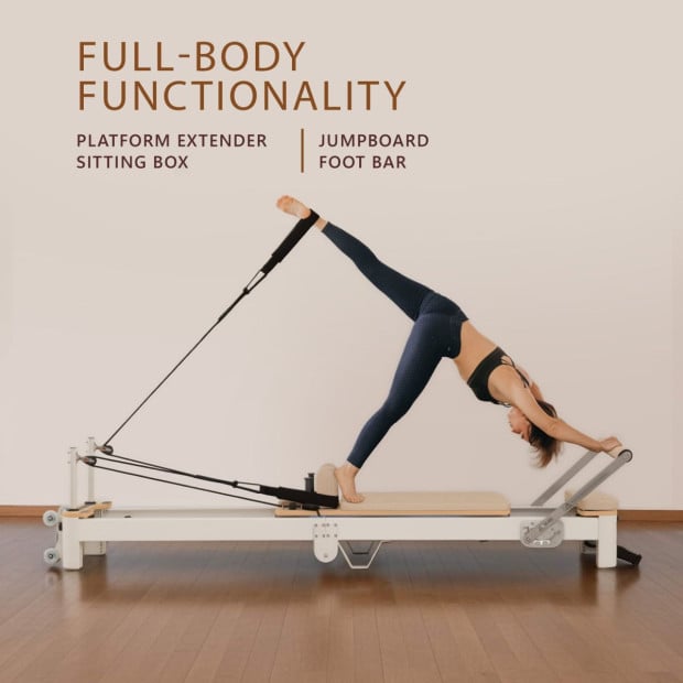 Powertrain Velora Pilates Reformer Machine Aluminium Foldable Multifunctional Home Gym Equipment Exercise Trainer Black Image 6