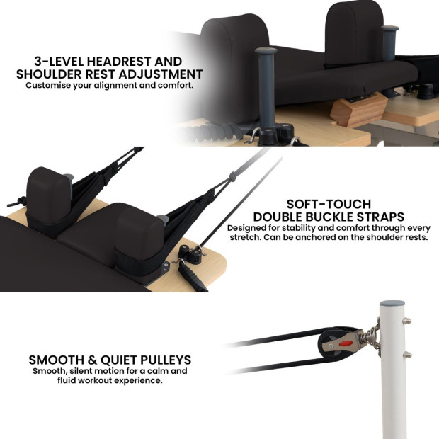 Powertrain Velora Pilates Reformer Machine Aluminium Foldable Multifunctional Home Gym Equipment Exercise Trainer Black Image 11