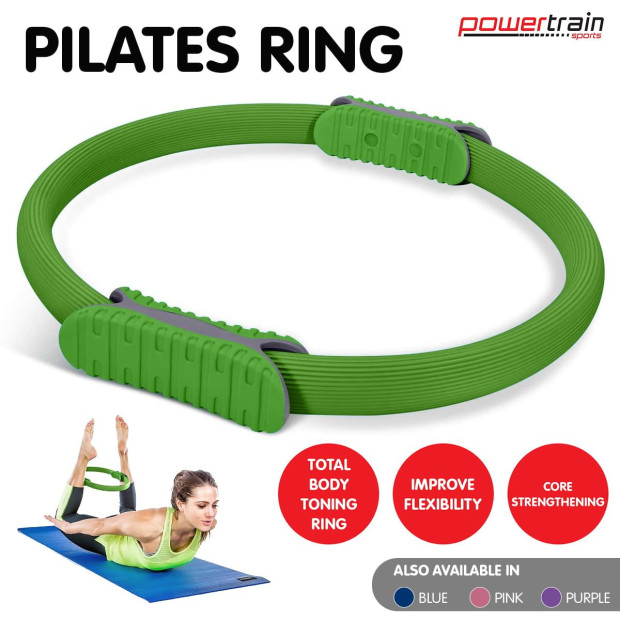Powertrain Pilates Ring Band Yoga Home Workout Exercise Band - Green Image 9