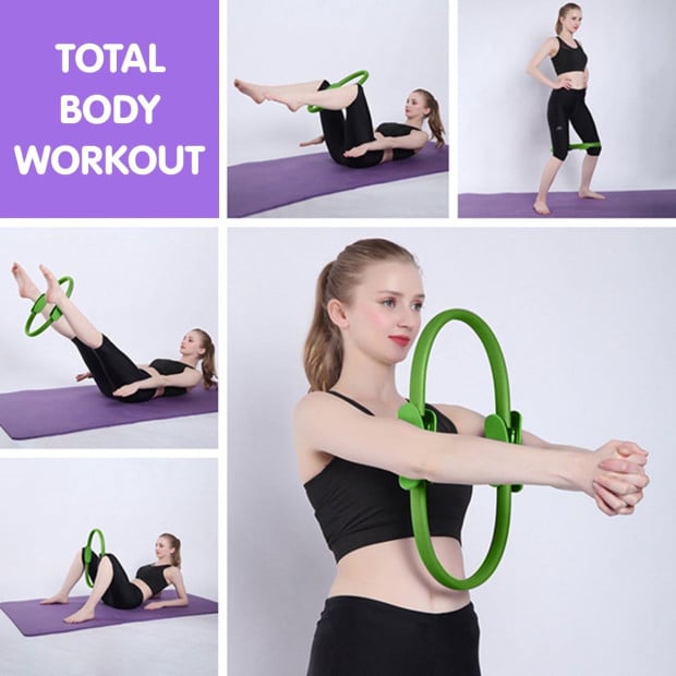 Powertrain Pilates Ring Band Yoga Home Workout Exercise Band - Green Image 7