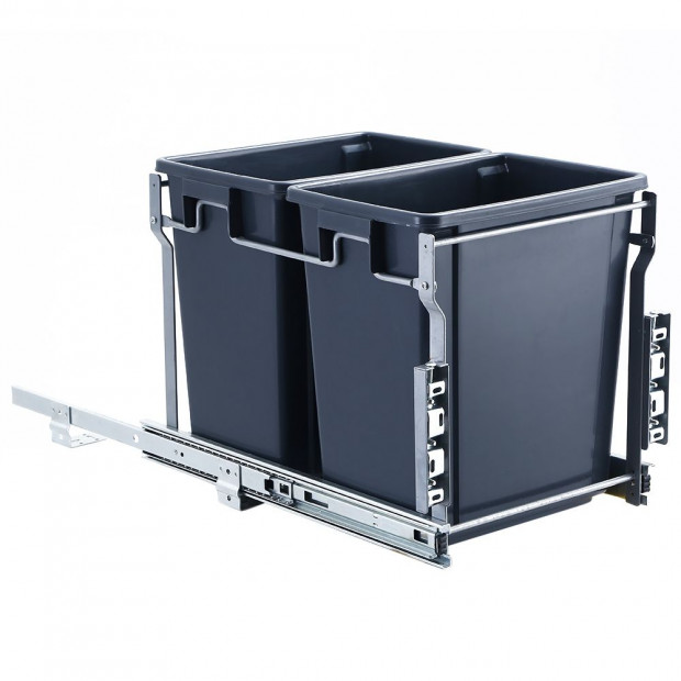 2x15L Pull Out Bin Door Mount Kitchen Rubbish Bin Grey