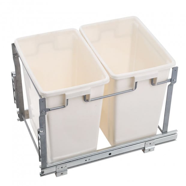 2x15L Pull Out Bin Door Mount Kitchen Rubbish Bin White