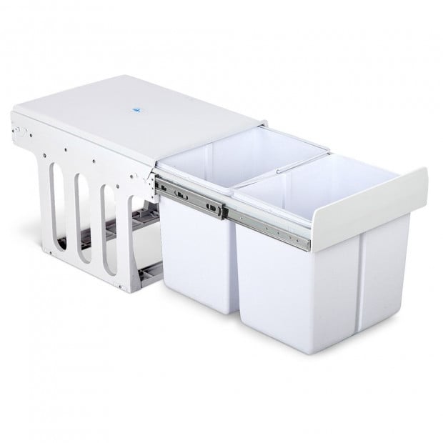 Set of 2 15L Twin Pull Out Bins - White