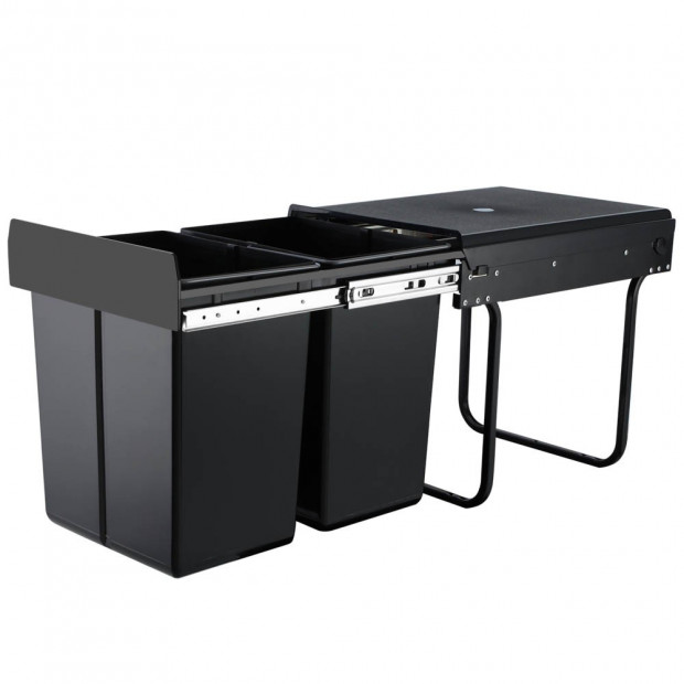 Set of 2 20L Twin Pull Out Bins Kitchen Slide Out Rubbish Basket Black