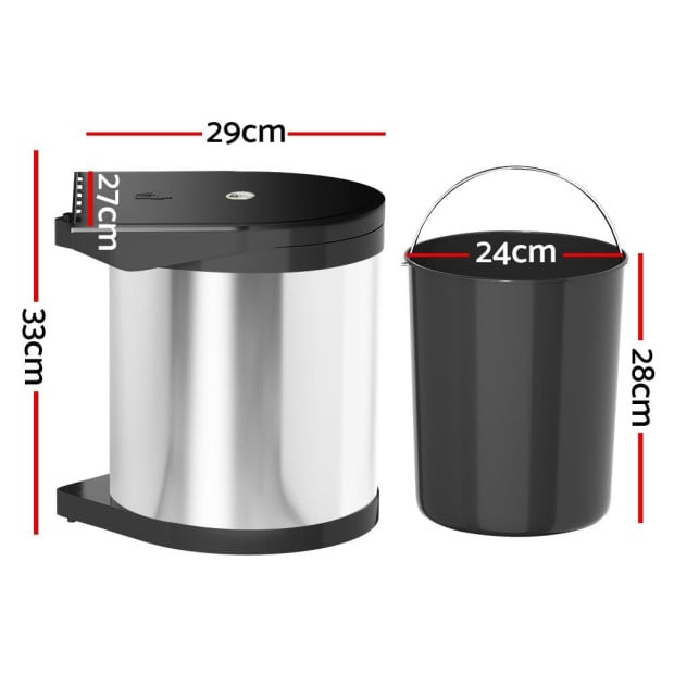 Kitchen Swing Out Pull Out Bin Stainless Steel Garbage Rubbish Can 12l Image 2