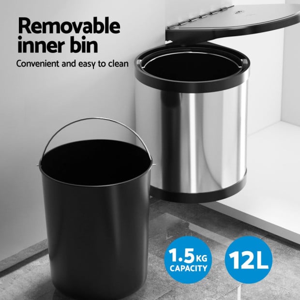 Kitchen Swing Out Pull Out Bin Stainless Steel Garbage Rubbish Can 12l Image 5